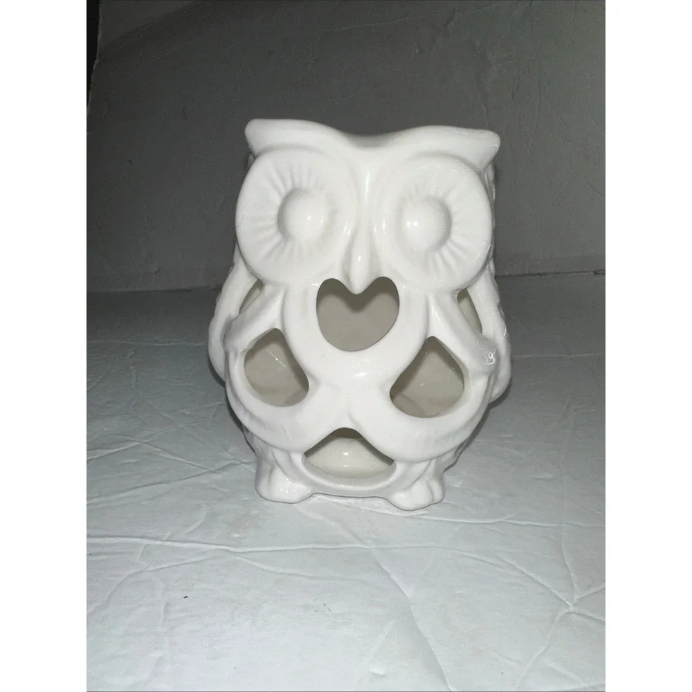 Owl Floral Container Tea light holder 5 inches tall White Cute 99intl